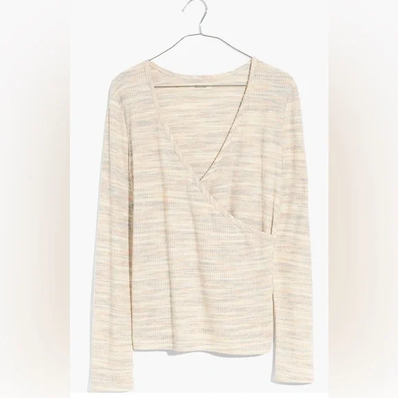 Madewell Women's Space Dye Faux Wrap Long Sleeve Top - Picture 2 of 5